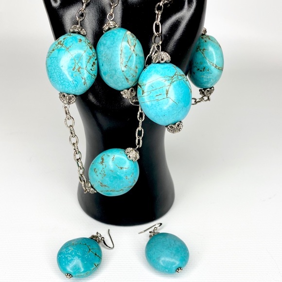 HDNY Henry Designs Faux Turquoise Necklace Earring - Picture 3 of 16